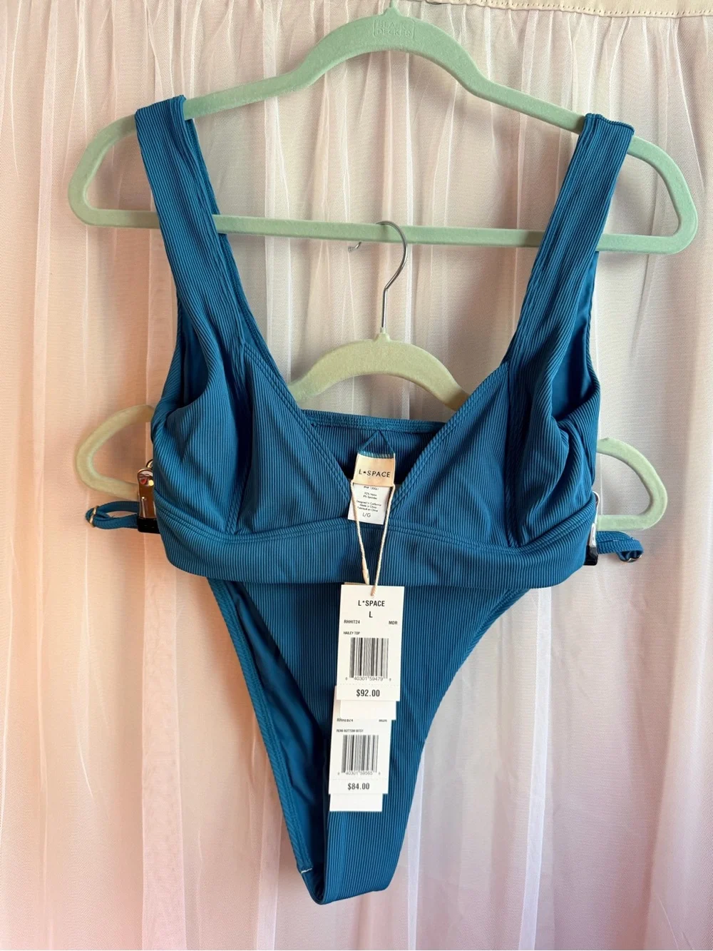 l*space Ribbed Bikini Top in Teal Blue NWT Sz large